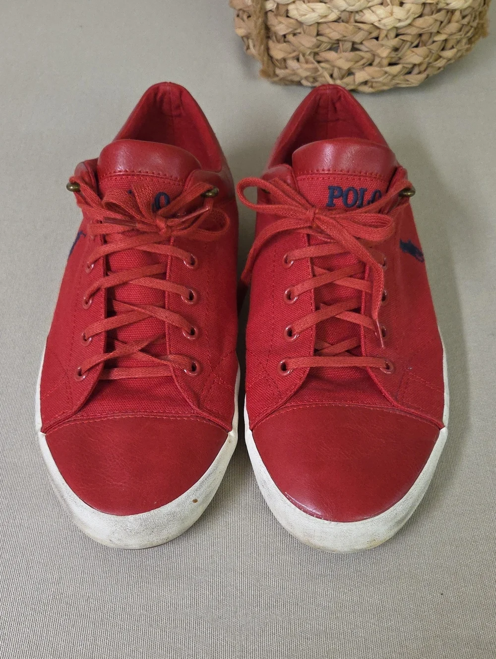 Polo Ralph Lauren Jerome Low Red Canvas Leather Sneakers Men's 10